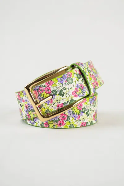 Leto Women's Boho Chic Floral Vegan Leather Adjustable Belt Green In Multi
