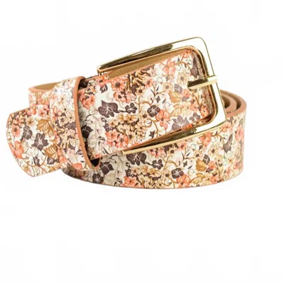 Leto Women's Boho Chic Floral Vegan Leather Adjustable Belt In Orange In Gold