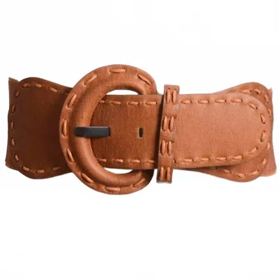 Leto Women's Distressed Wide Stitch Elastic Belt In Camel Brown In Pattern