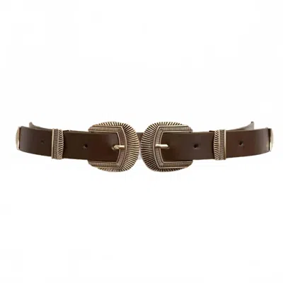 Leto Women's Double Buckle Vegan Leather Western Belt In Brown In Black