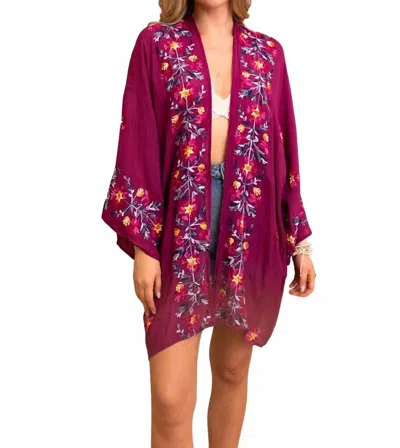 Leto Women's Festival Floral Embroidered Anemone Kimono In Fuchsia In Multi