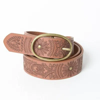 Leto Women's Floral Embroidered Belt In Camel In Brown