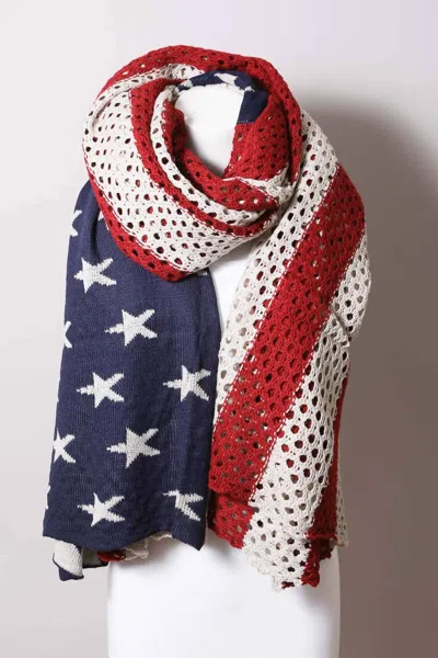 Leto Women's Oversized American Flag Knit Blanket Scarf In Multicolor Green And Blue Tones In Red