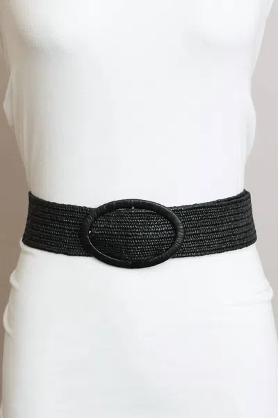 Leto Women's Raffia Oval Buckle Belt In Black In Gray