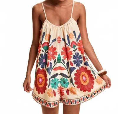 Leto Woven Floral Print Loose Romper In Multicolour