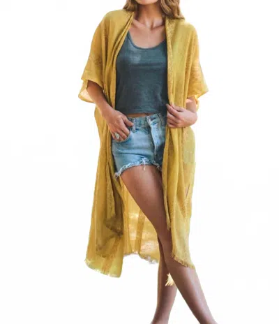 Leto Woven Longline Tribal Kimono In Mustard In Yellow