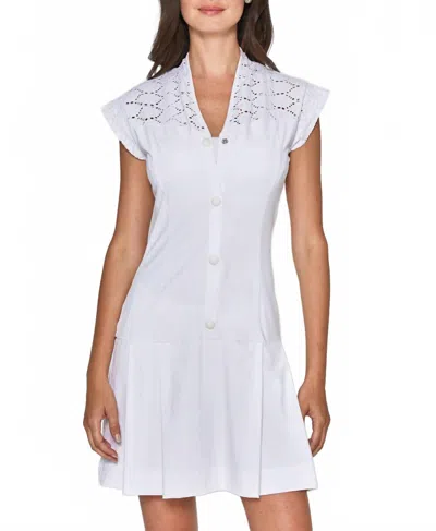 L'etoile Sport Cap Sleeve Lace Dress In White Lace