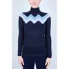 L'etoile Sport Chevron Mock Neck Sweater In Navy With Light Blue Trim