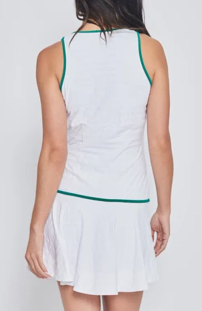 L'etoile Sport Dress With Front Buttons In White With Green Trim