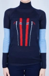 L'etoile Sport Color-block Intarsia Merino Wool Sweater In Navy With Red, Light Blue Trim