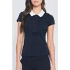 L'etoile Sport Mesh Zip Performance Polo In Navy With White Trim