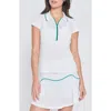 L'etoile Sport Mesh Zip Performance Polo In White With Green Trim