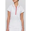 L'etoile Sport Mesh Zip Performance Polo In White With Red Trim