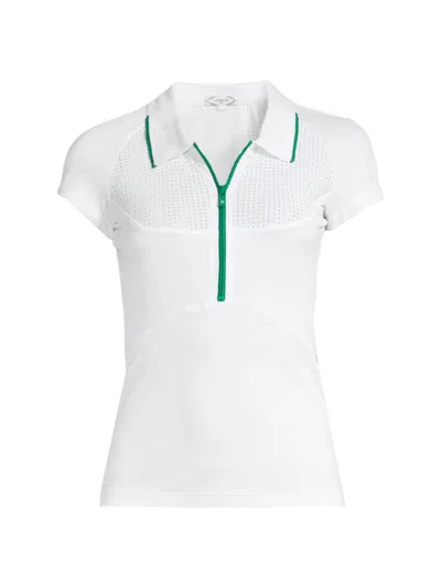 L'etoile Sport Women's Mesh Zip Performance Polo In White Green