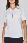 L'etoile Sport Zip Front Knit Polo In White/ Yellow/ Navy