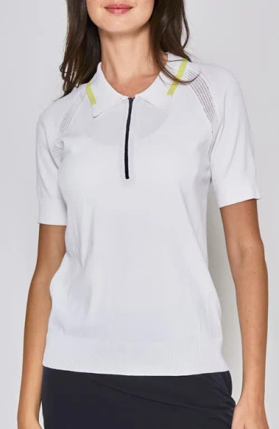 L'etoile Sport Zip Front Knit Polo In White/yellow/navy