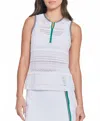L'etoile Sport Zip Front Tank In White With Green Trim In White