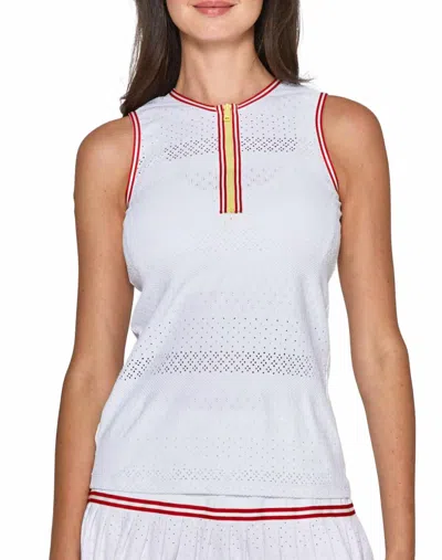 L'etoile Sport Zip Front Tank In White With Red/yellow