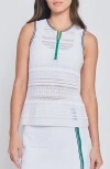 L'etoile Sport Zip Front Tank In White With Green Trim