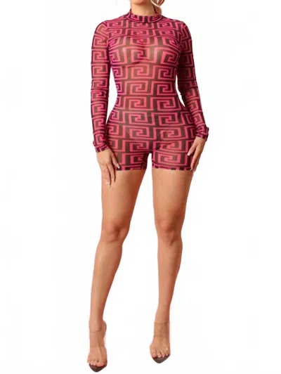 Let's Go Uptown Maze Mesh Long Sleeve Romper In Pink