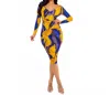 Let's Go Uptown Off Shoulder Wrap Ruched Midi Dress In Royal/yellow In Multi
