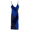 Let's Go Uptown Women's Zendaya Color Block Velvet Contrast Elegant Midi Dress In Royal Blue In Blue
