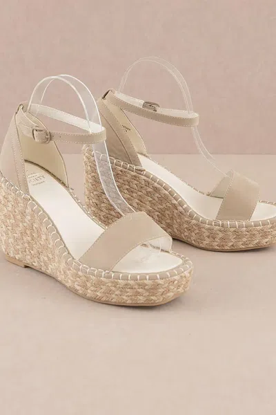 Let's See Style Ankle Strap Espadrille Wedge In Taupe In Grey