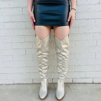 Let's See Style Bring Ya To Your Knees Boots In Champagne In White