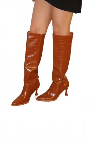 Let's See Style Reptile Print High Boots In Brown