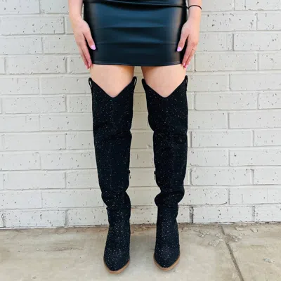 Let's See Style Women's Bring Ya To Your Knees Rhinestone Boots In Black