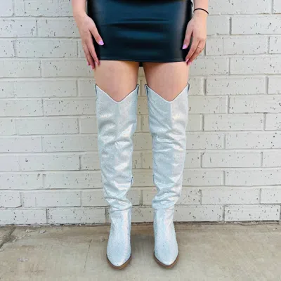 Let's See Style Women's Bring Ya To Your Knees Rhinestone Boots In Silver