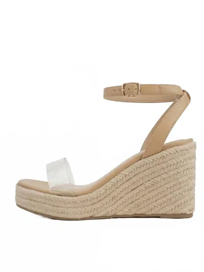 Let's See Style Women's Lucite Espadrille Wedge Sandals In Natural/nude In Neutral