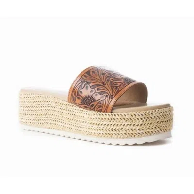 Let's See Style Women's Myra Tooled Leather Platform Slides In Beige In Neutral