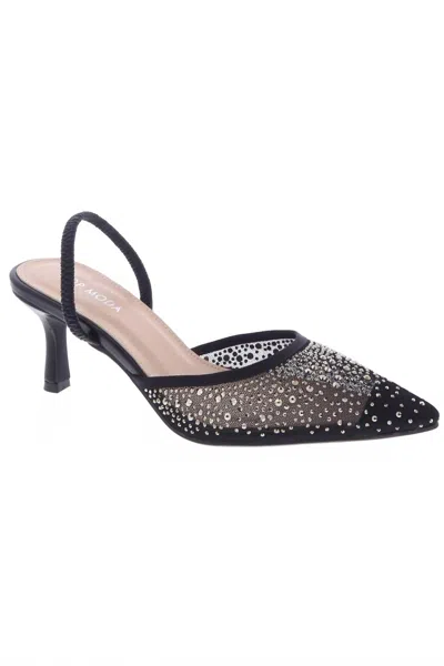 Let's See Style Women's Rhinestone Slingback Kitten Heel In Black