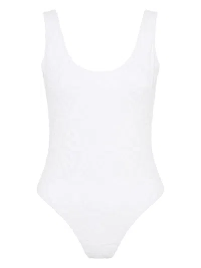 Let's Swim Jacquard-shark Towlling Swimsuit In White