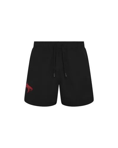 Let's Swim Men's Black / Red Black With Red Shark Print Swim Shorts In Black/red