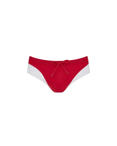Let's Swim Men's White / Red Red  Logo Trunks In White/red