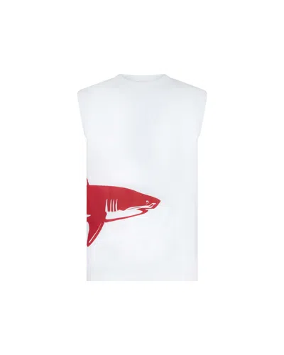 LET'S SWIM MEN'S WHITE / RED WHITE SHARK PRINT TANK TOP
