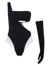 Let's Swim Lets Swim One Shoulder Bandeau Swimsuit In Black
