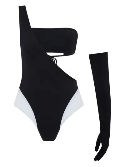 LET'S SWIM ONE-SHOULDER BANDEAU SWIMSUIT