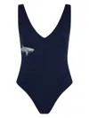 Let's Swim Plunging V-neck Shark-print Swimsuit In Blue