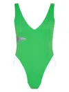 Let's Swim Plunging V-neck Shark-print Swimsuit In Green