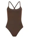 Let's Swim Studded Swimsuit In Brown