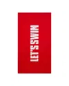 Let's Swim White / Red Red  Towel In White/red