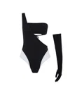 Let's Swim Lets Swim One Shoulder Bandeau Swimsuit In Black/white