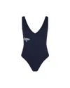 Let's Swim Women's Blue Navy Shark Print Plunge Swimsuit In Blue