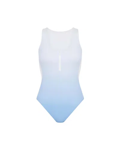 LET'S SWIM WOMEN'S BLUE ZIP FRONT COLOUR BLOCK SWIMSUIT