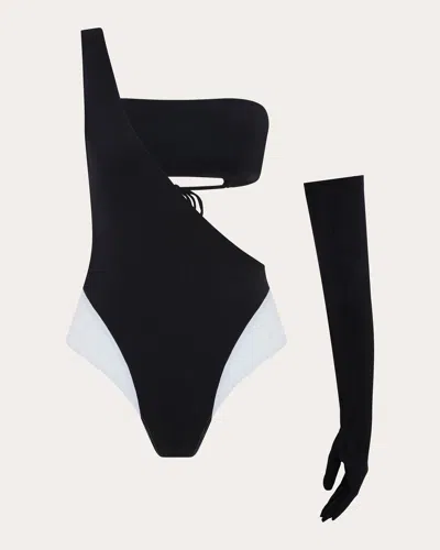 Let's Swim Lets Swim One Shoulder Bandeau Swimsuit In Black