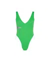 Let's Swim Plunging V-neck Shark-print Swimsuit In Green