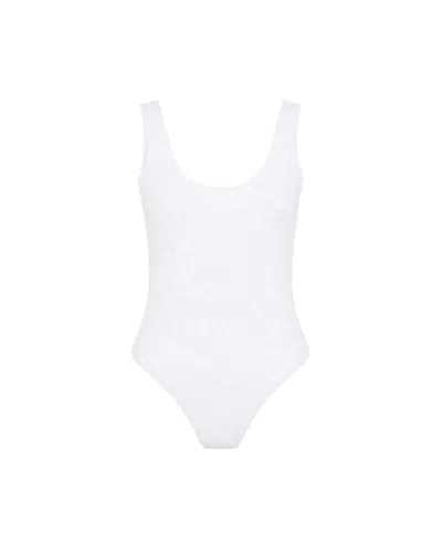 LET'S SWIM WOMEN'S WHITE SHARK JACQUARD TOWELLING SWIMSUIT